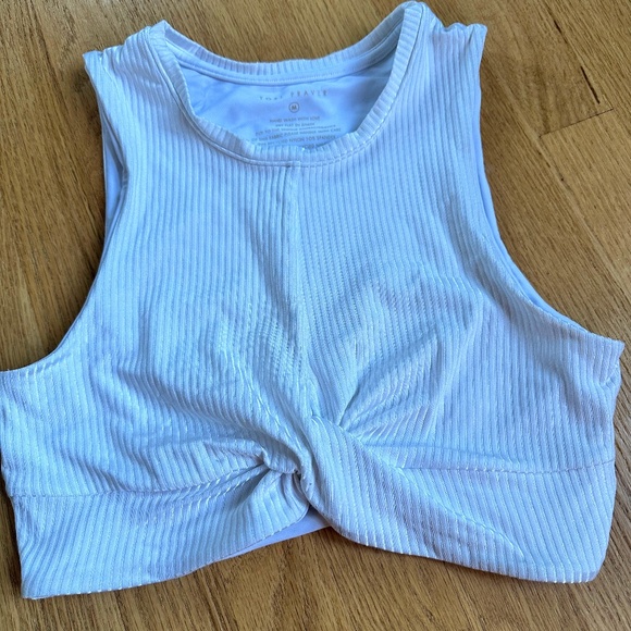 SOLD 🛍️ Women's Swimsuit Bikini Top White Medium Tori Praver Lined Crewneck - Picture 1 of 5